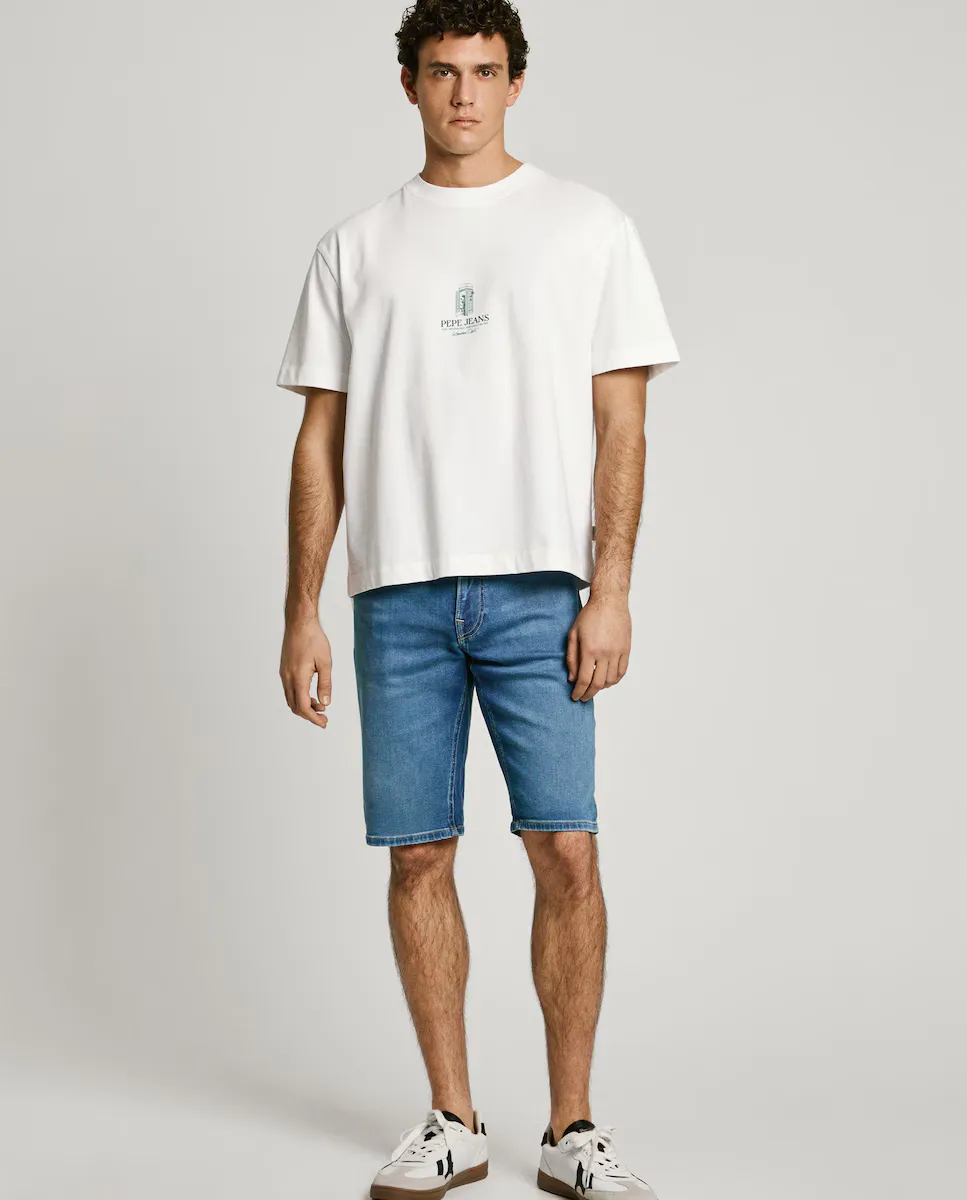 

Мужские облегающие джинсовые шорты-бермуды с эффектом потертости Pepe Jeans, синий