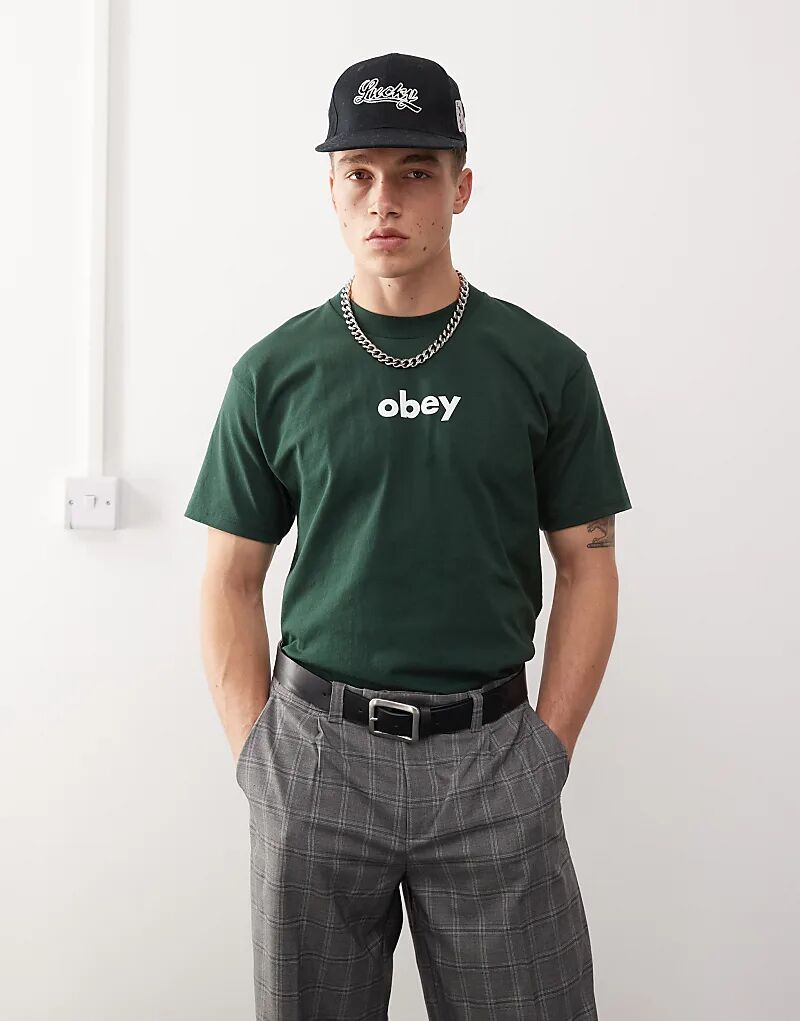 

Футболка с логотипом в нижнем регистре темно-зеленого цвета Obey