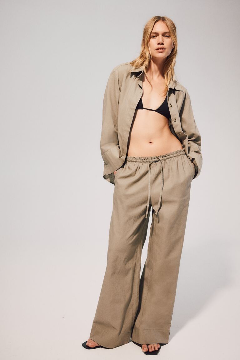

Широкие брюки из смеси льна H&M, бежевый