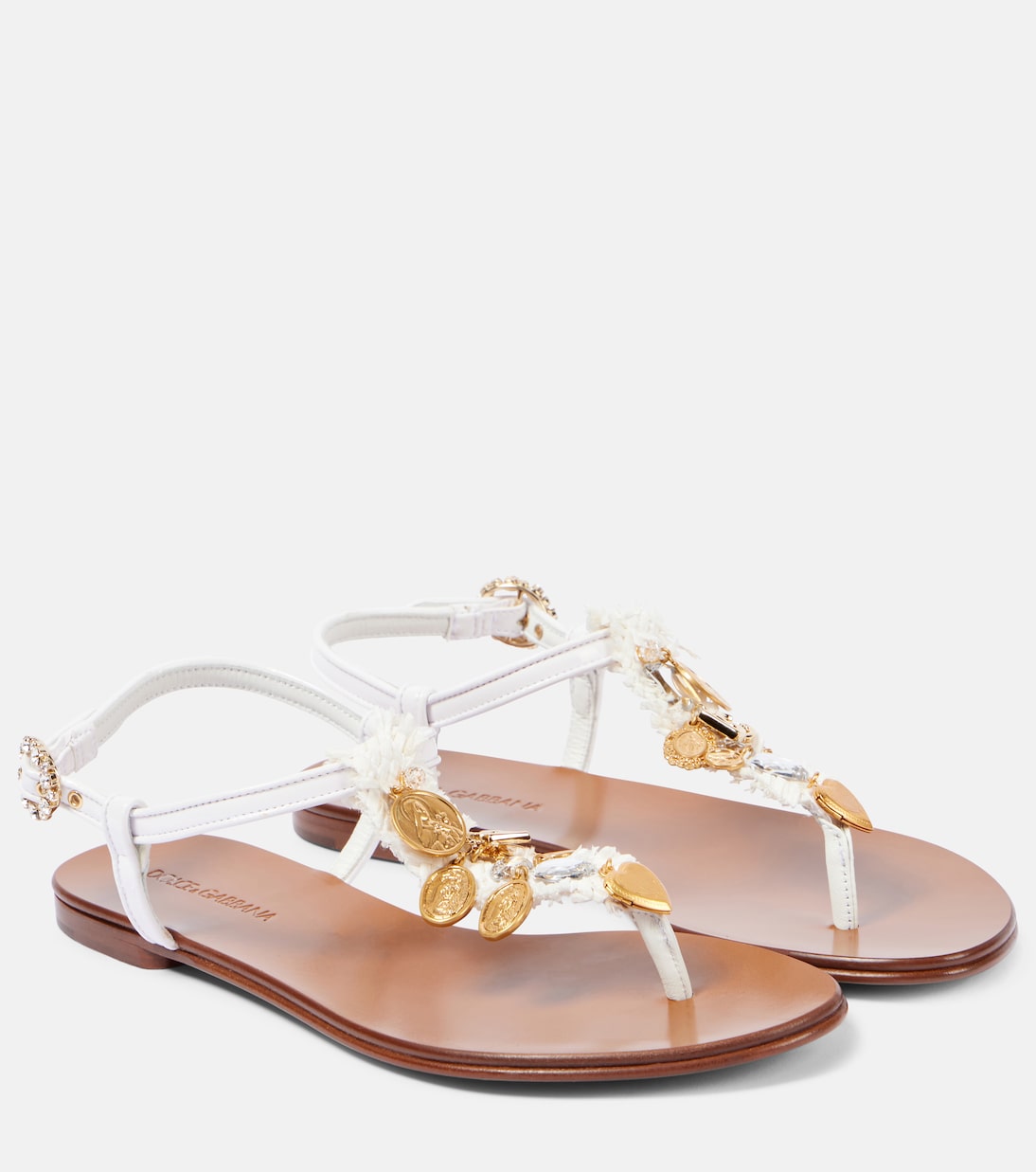 Босоножки-шлепки из кожи с декором Dolce&Gabbana, Bianco