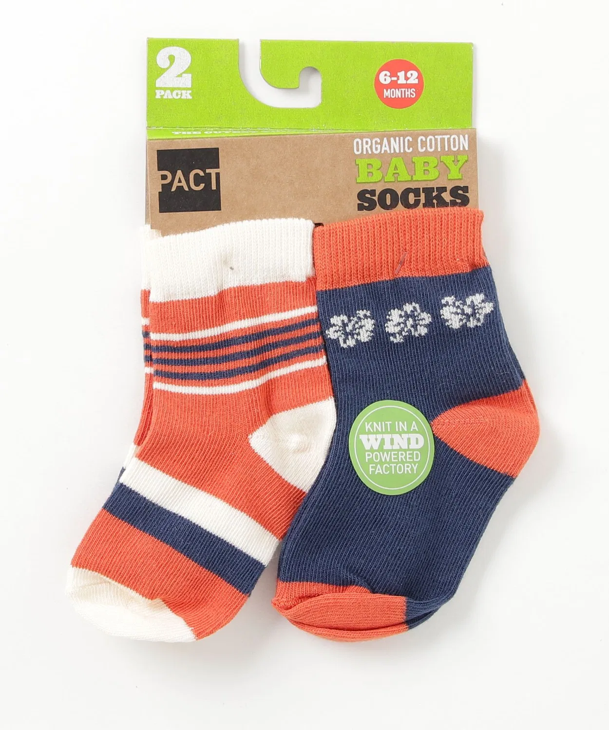 Носки детские PACT Baby Boy's Sock Two-Pack из органического хлопка, пара, оранжевый