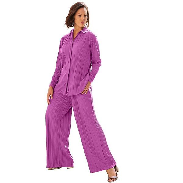 

Женская блузка с пуговицами и плиссировкой plus size Jessica London, Deep Orchid