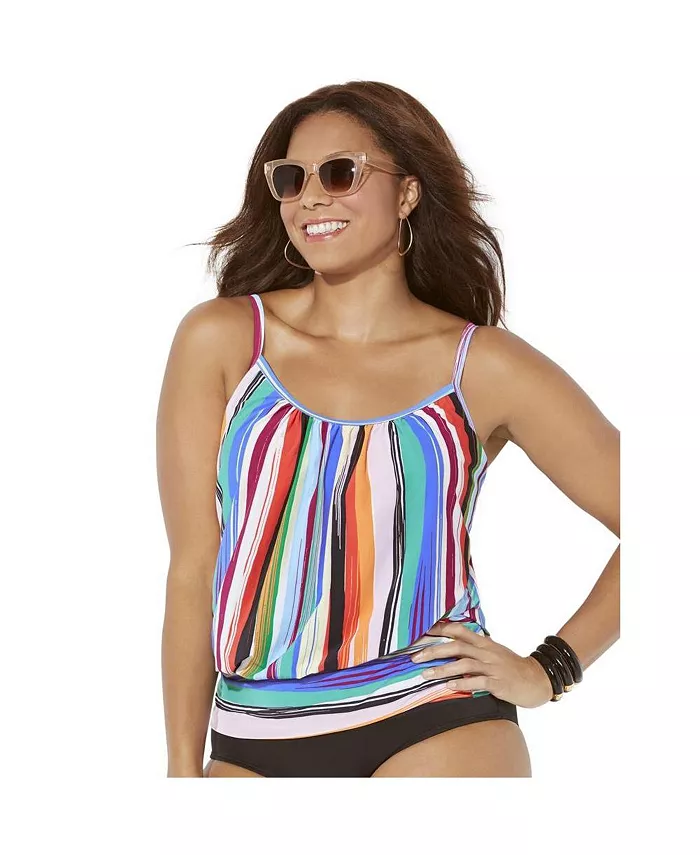 

Женский легкий топ-танкини с круглым вырезом и кокеткой Swimsuits for All, мультиколор