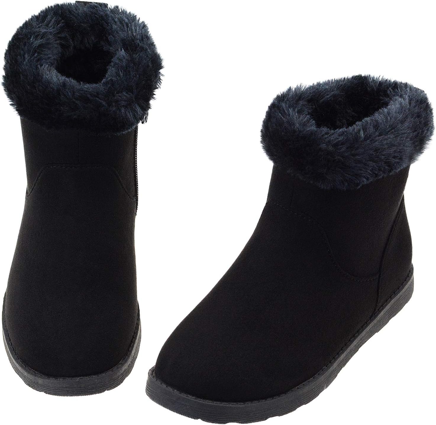 

Зимние короткие ботинки Vonair для девочек с пушистой искусственной меховой подкладкой, теплые ботильоны для малышей и детей постарше, Black