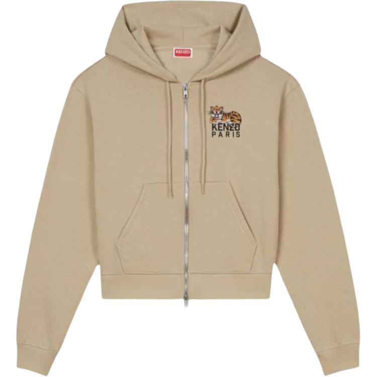 

Счастливый тигр укороченный худи с молнией KENZO, коричневый