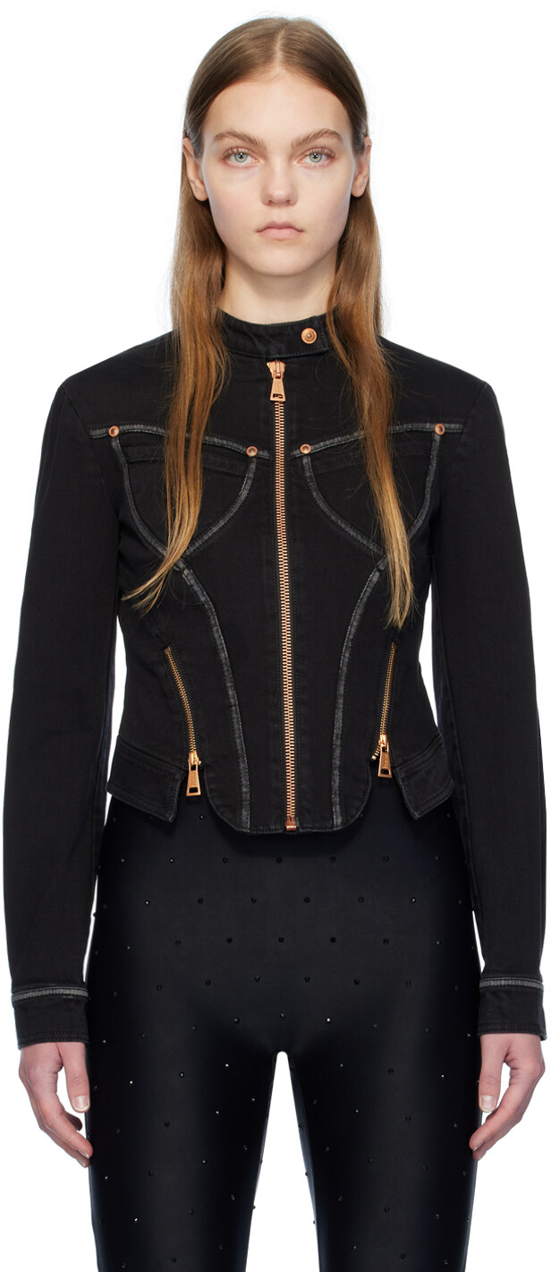

Черная джинсовая куртка с эффектом потертостей Versace Jeans Couture