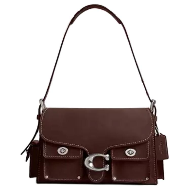 

COACH Мягкая зернистая кожаная сумка через плечо среднего размера для женщин в темно-коричневом цвете