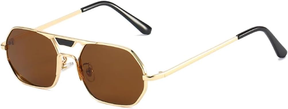 

Популярные модные женские солнцезащитные очки с двойной перемычкой, многоугольными и квадратными металлическими линзами, ретро-градиентные, с защитой от УФ-излучения UV400, модные мужские очки TVTBBVV, Golden Tea