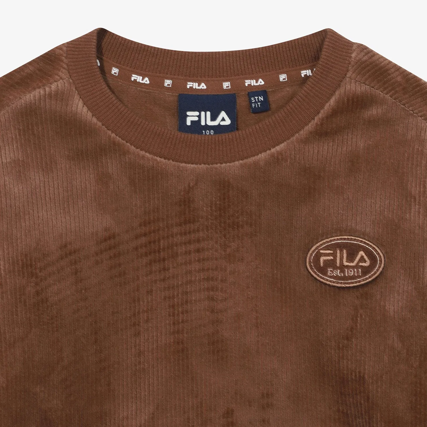 Детский велюровый свитшот в рубчик с начёсом коричневый от Fila Kids — фото 4