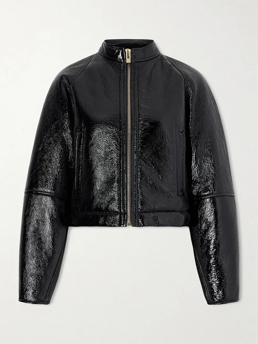 Укороченная дубленка-бомбер Alaïa, черный