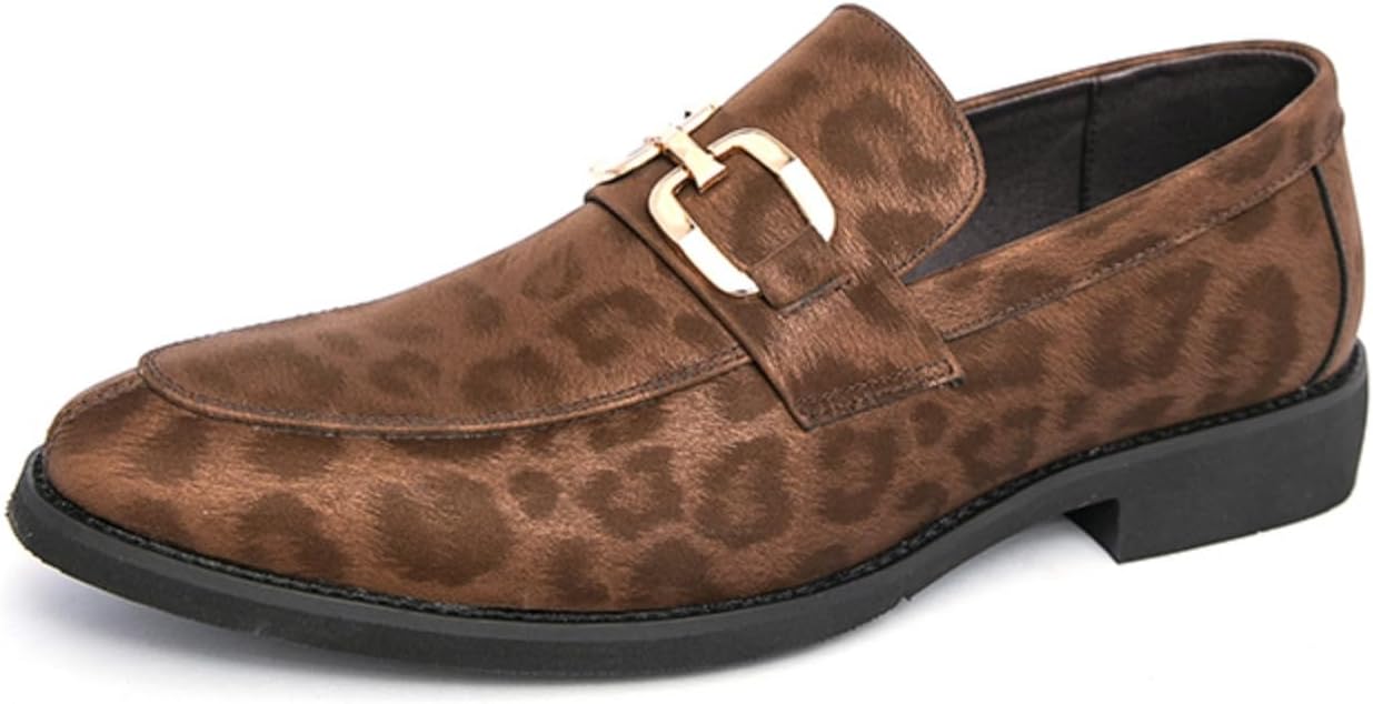 

Мужские кожаные лоферы с леопардовым принтом, без шнурков, с округлым носком, классические туфли, удобные мокасины для ходьбы, для делового повседневного ношения, офисной работы, вечеринок Yrzhgdl, коричневый