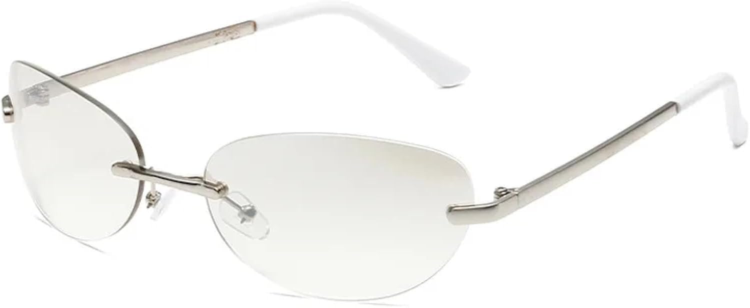 

Солнцезащитные очки с защитой от УФ-излучения UV400 | Панковские безободковые очки «кошачий глаз» | Для женщин и мужчин, для занятий спортом на открытом воздухе и вождения DSVIGF, Silver-clearsilver