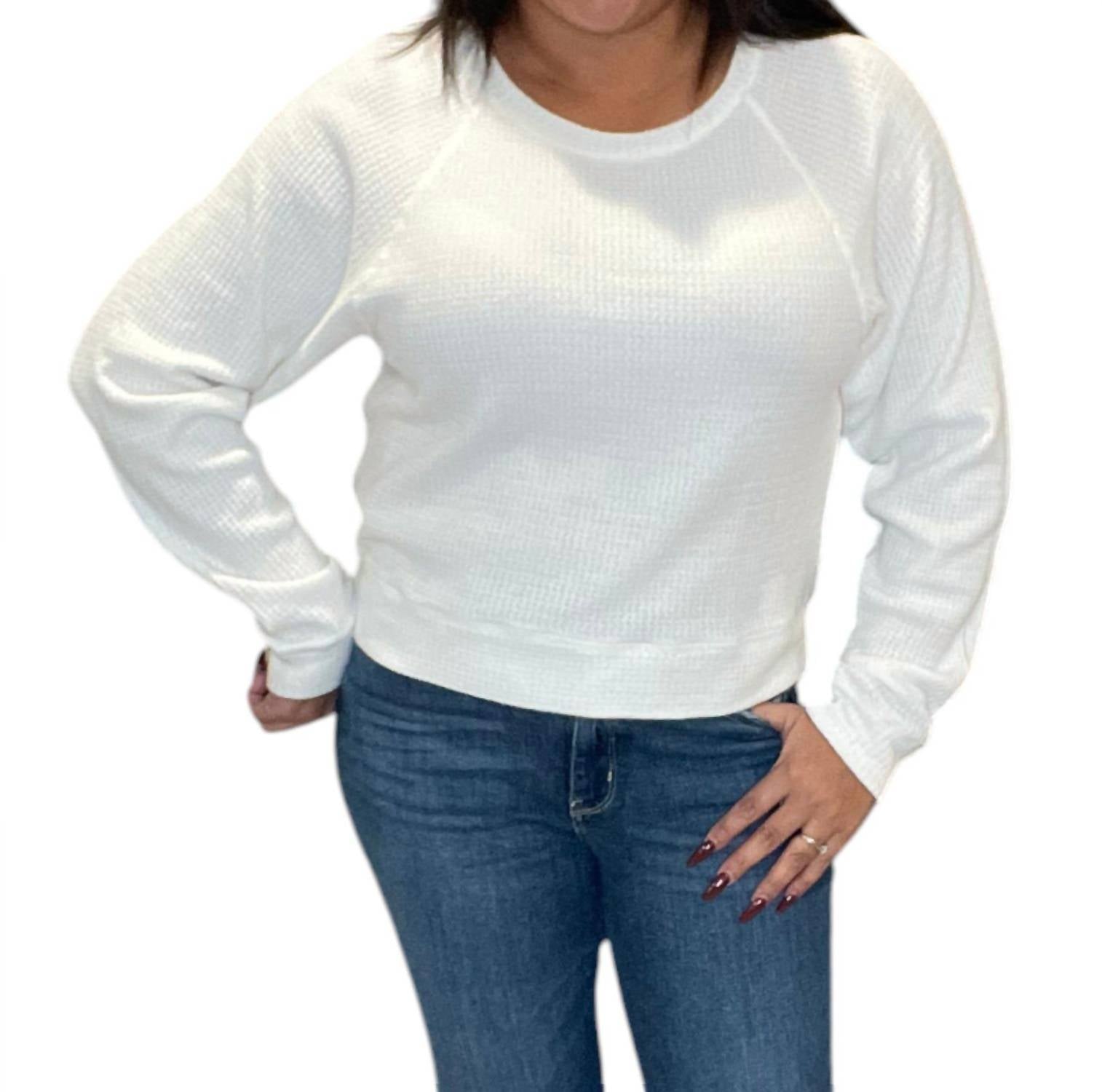 

Футболка Boxy Raglan Waffle с длинным рукавом белого цвета bobi