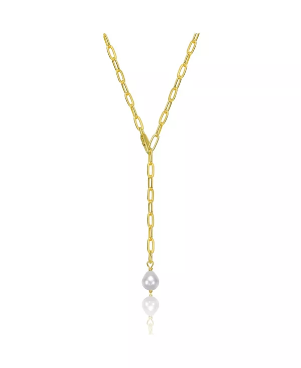 

Y-Образное ожерелье из стерлингового серебра 14 карат с позолотой и белым пресноводным жемчугом Genevive, gold