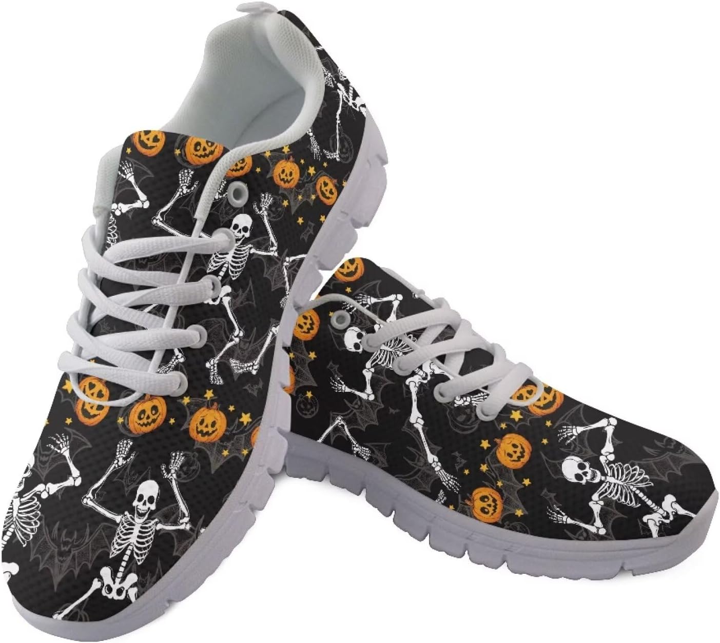 

Крутые мужские кроссовки для Хэллоуина, спортивная обувь для хэллоуинской вечеринки, «Угощение или шалость», декор в стиле ужасов Giftpuzz, Dancing Skeletons Pumpkins