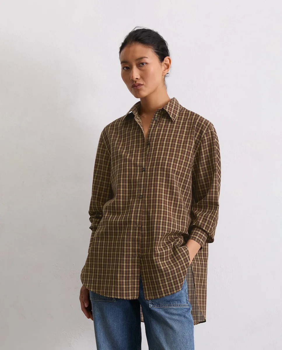 

Женская оверсайз-блузка в клетку из смеси органического хлопка и лиоцелла MARC O'POLO, коричневый