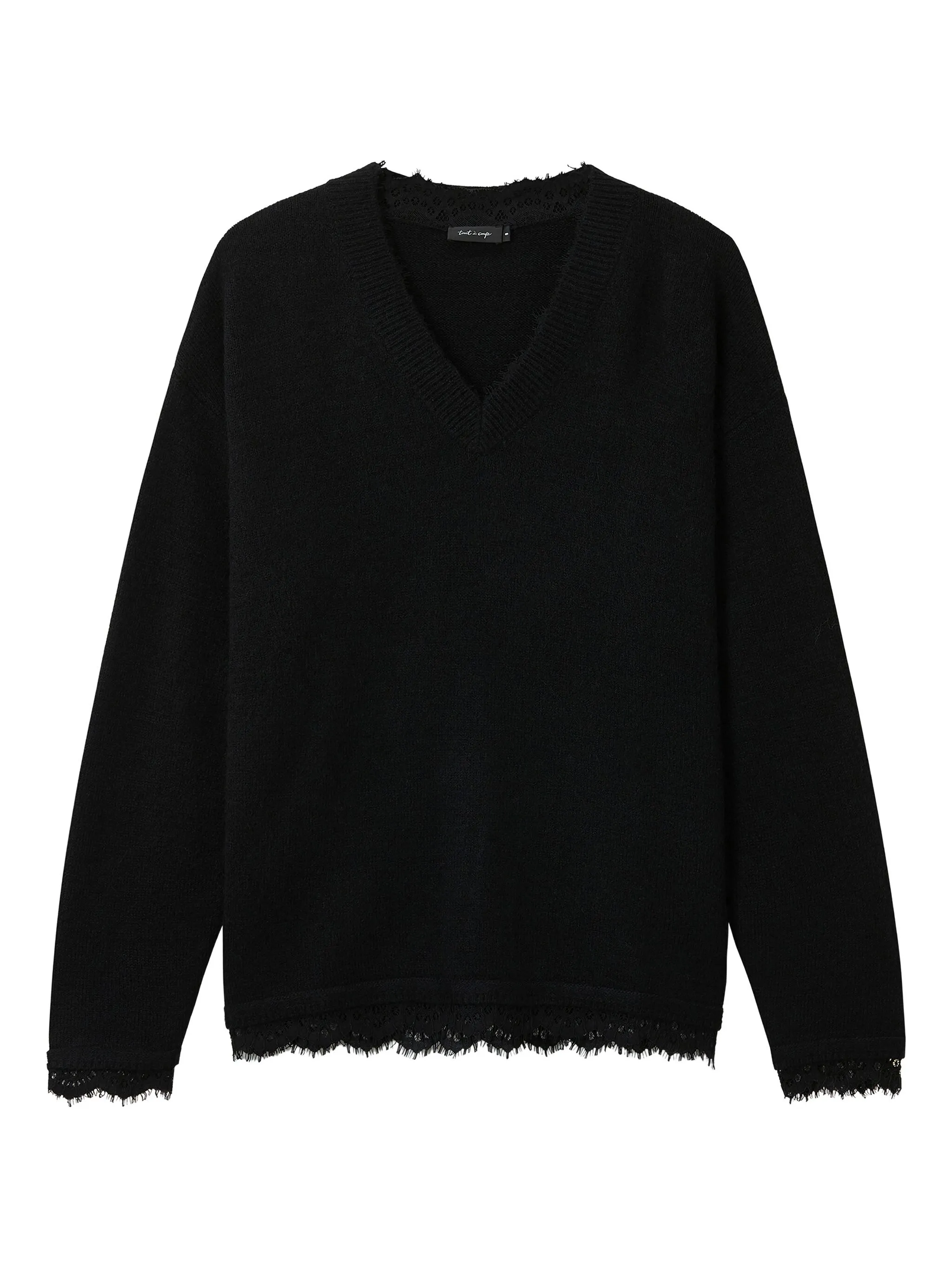 

Свитер с V-образным вырезом и кружевной отделкой Tout A Coup, черный
