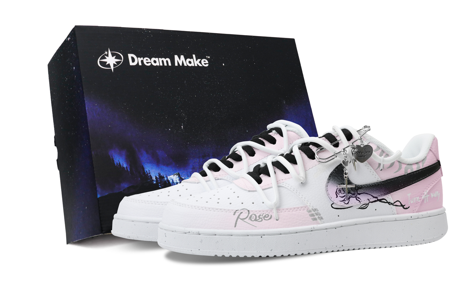 

Nike Кроссовки Court Vision 1 мужские низкие черно-бело-розовые, цвет Black White Pink
