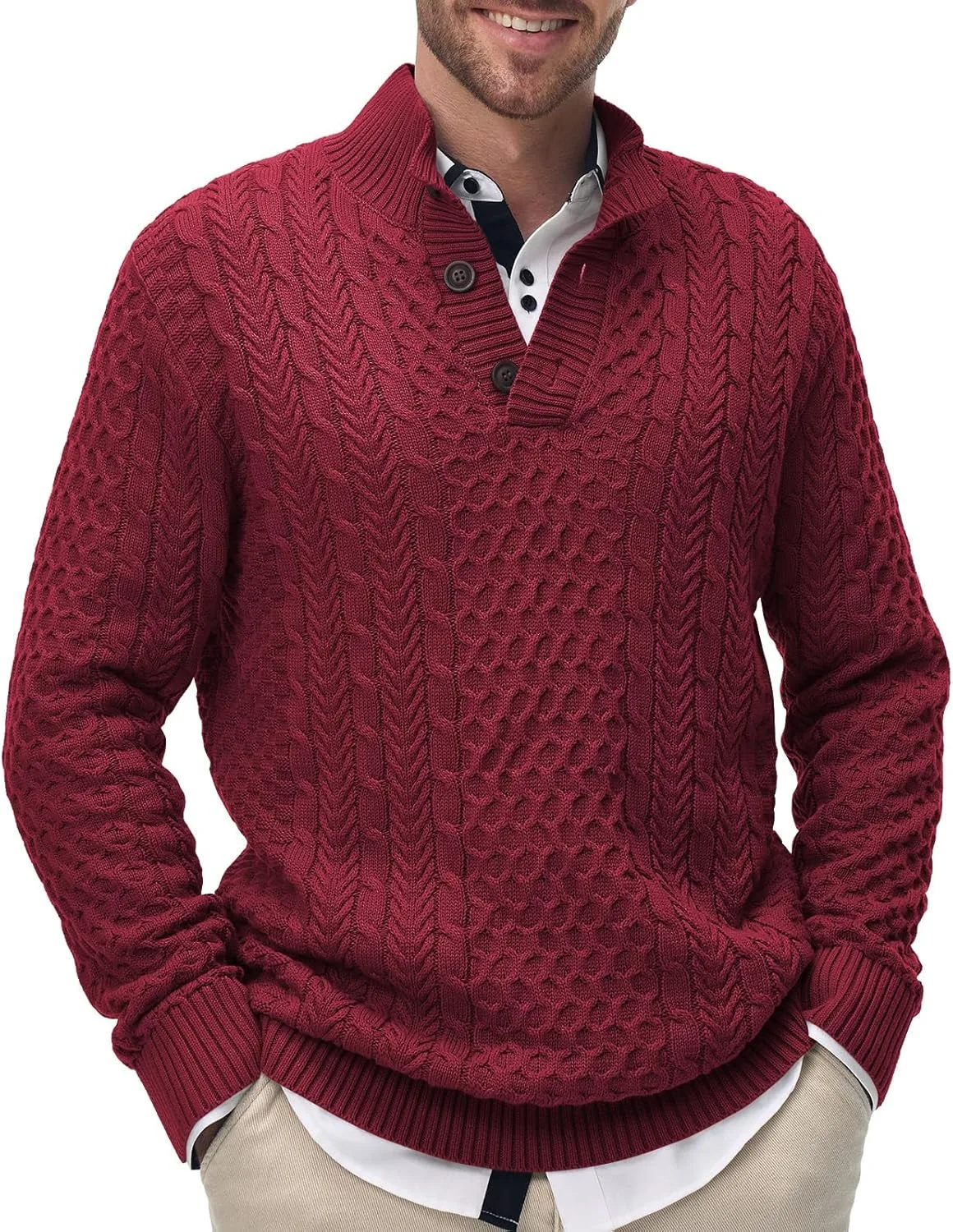 

Мужской пуловер с воротником стойкой Slim Fit Suvifuly