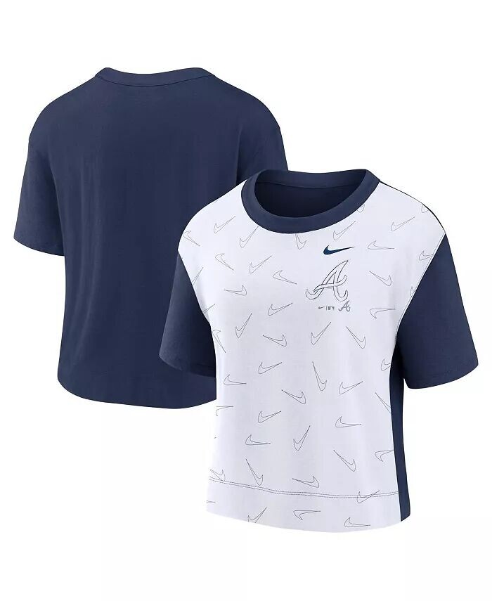 

Женская темно-синяя белая модная футболка Atlanta Braves Line Up High Hip Fashion Nike