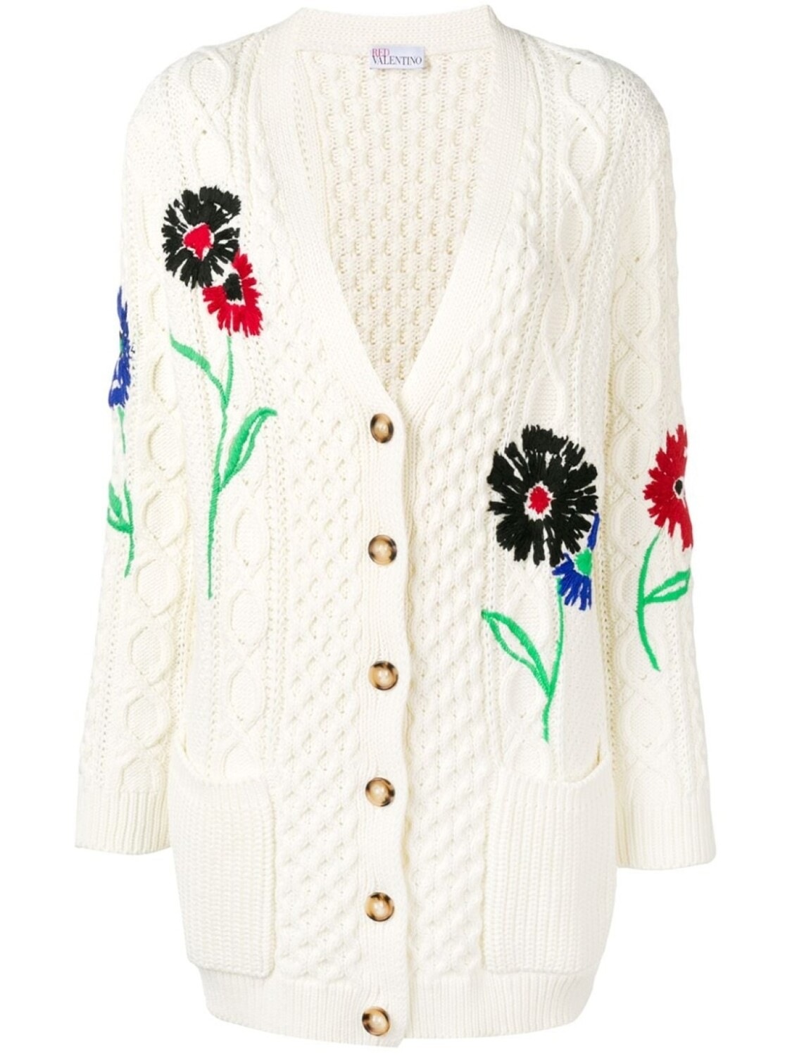 

RED Valentino фактурный кардиган с цветочной вышивкой, белый