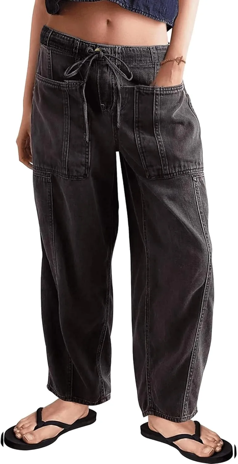 

Брюки-джинсы Barrel для женщин с эластичным поясом и кулиской Buxitt