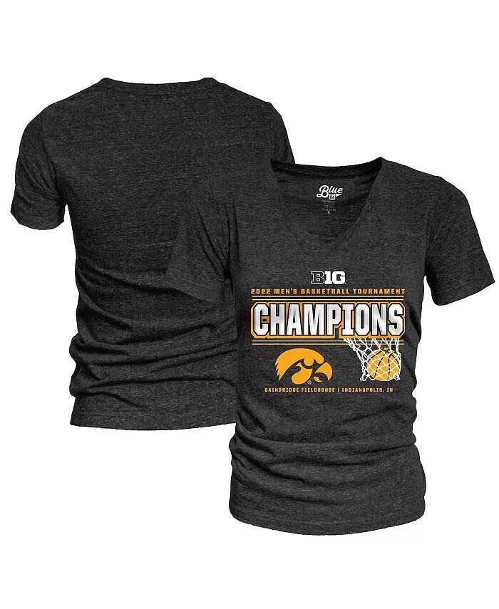 

Женская черная футболка с v-образным вырезом Iowa Hawkeyes 2022 Big Ten для турнира чемпионов по баскетболу в раздевалке Blue 84