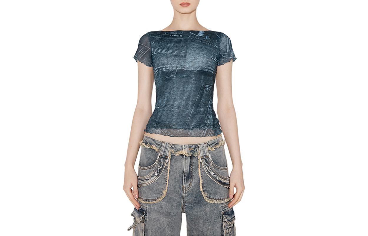 

Misbhv Футболка Esther Yu Yu Shuxin совместная серия, женская, темно-синяя, Синий, Misbhv Футболка Esther Yu Yu Shuxin совместная серия, женская, темно-синяя