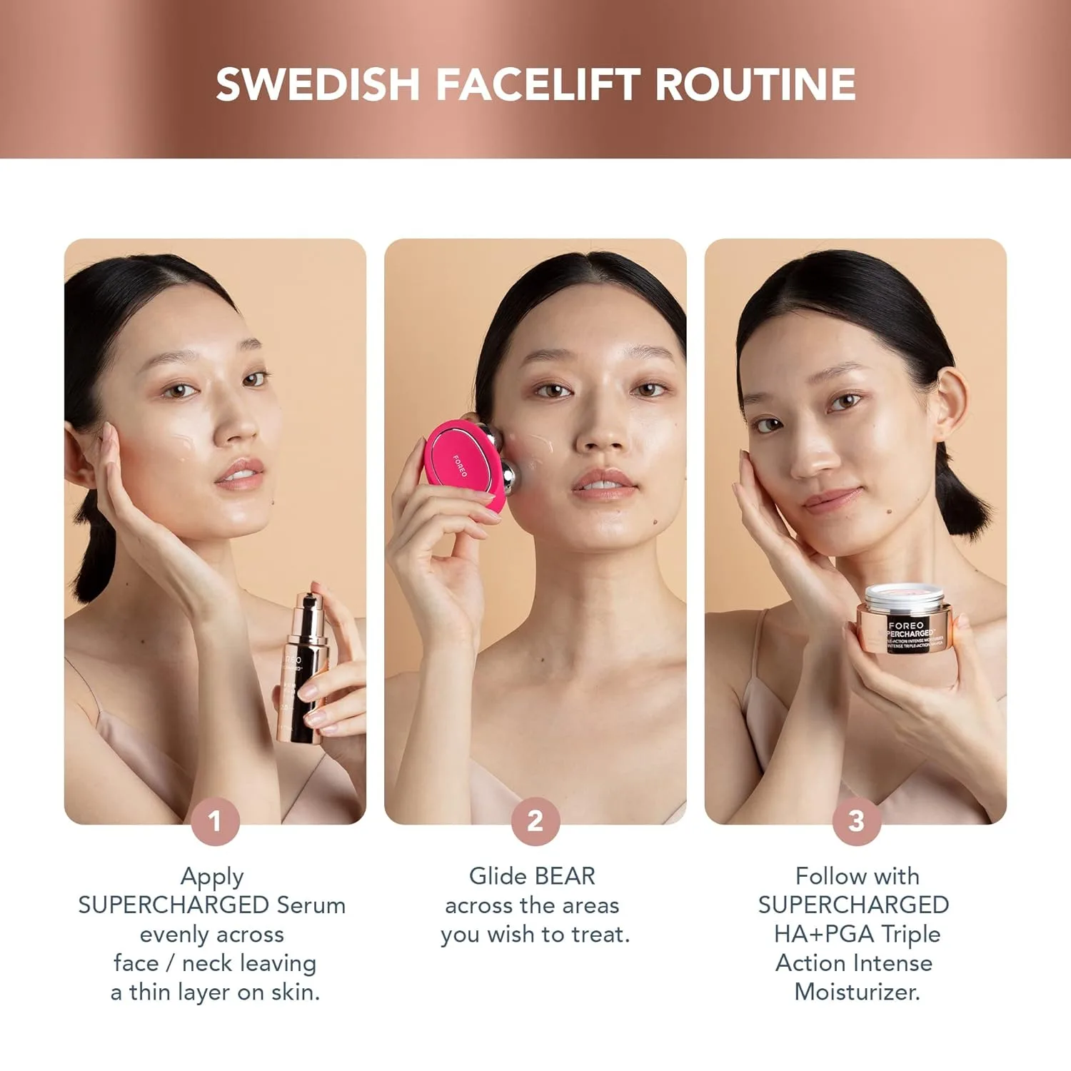 FOREO Age-Defying Bear Bundle - устройство для микротокового массажа Bear и 2 сыворотки-проводника по 30 мл - набор для мгновенного лифтинга, фуксия, Fuchsia Bundle — фото 2