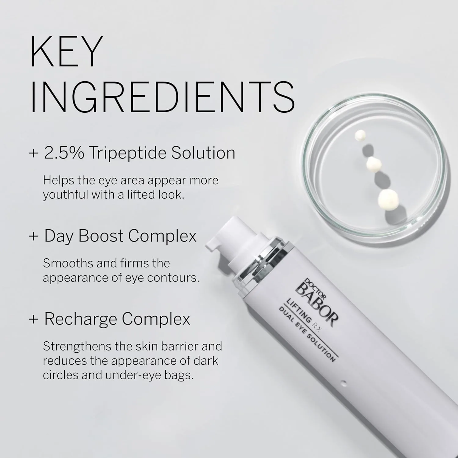 Doctor Babor Lifting Rx Dual Eye Solution, дневной и ночной крем для глаз, дневной комплекс для упругости и гладкости, ночной комплекс против темных кругов и мешков, борьба с морщинками и гусиными лапками — фото 2