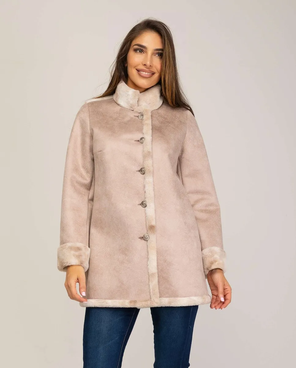 

Женское двустороннее пальто из замши с воротником-ленточкой Fsh, бежевый