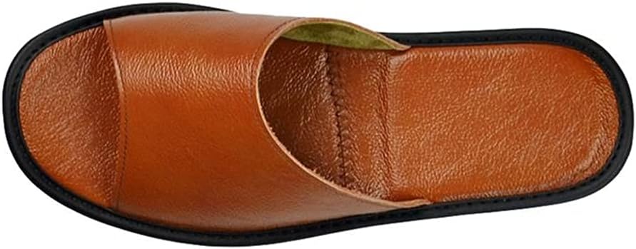 Домашние кожаные тапочки Sole Sliders для мужчин и женщин с подошвой из резины, летние нескользящие, для гостиной, сандалии и тапочки для женщин (Цвет: коричневый, Размер: 42) Uohufidabfd — фото 3