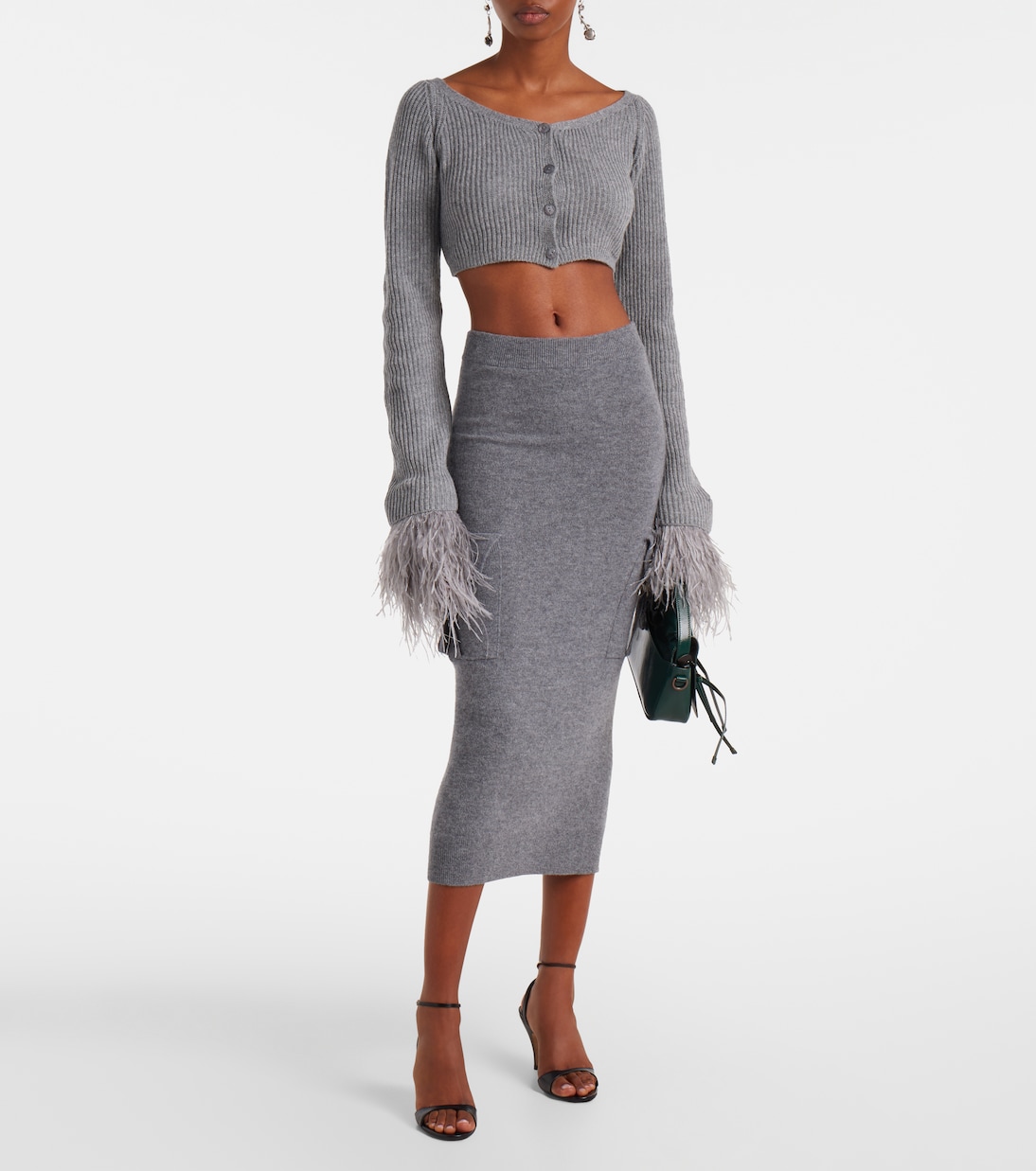 Укороченный шерстяной кардиган ребристой вязки Blumarine, Grey Excalibur — фото 2