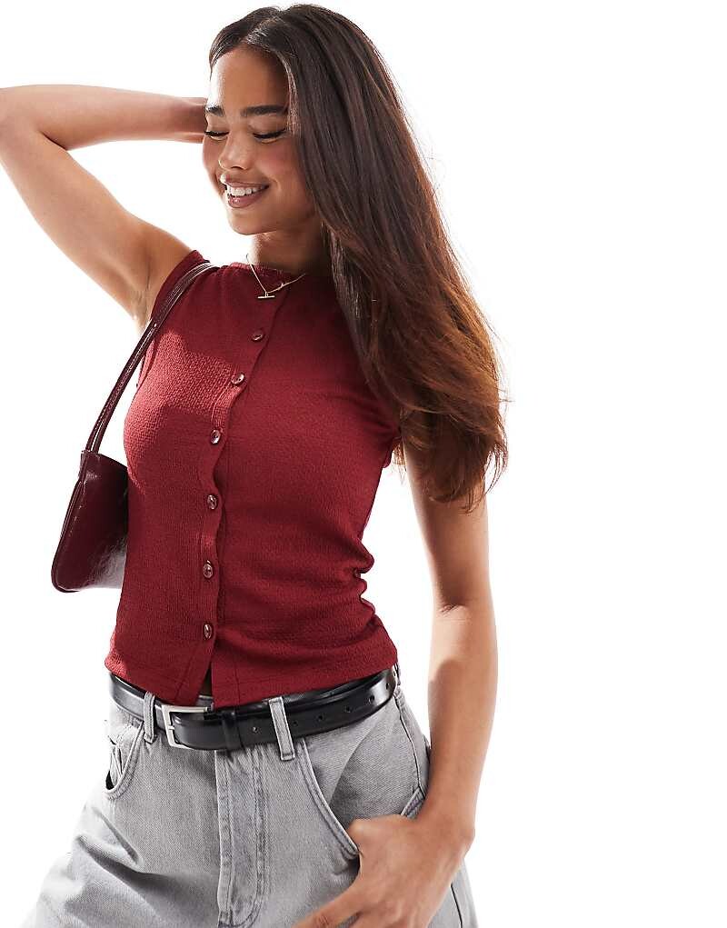 

Бордовая майка с пуговицами ASOS DESIGN