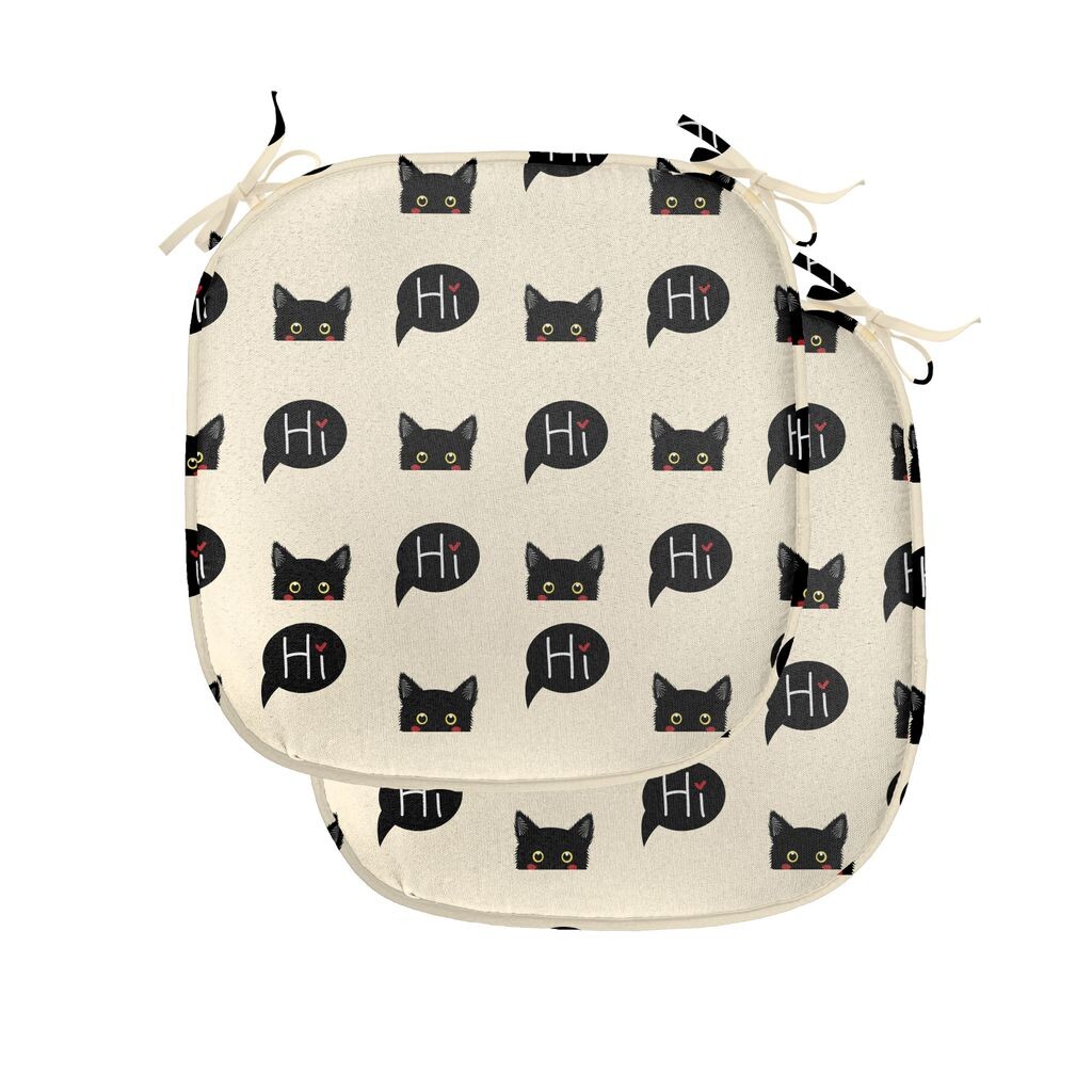 

ABAKUHAUS Подушка для обеденного стула Cat, «Черные котята говорят привет», декоративная водонепроницаемая подушка с ремнями для кухонных сидений, 40 см x 40 см — упаковка из 2 шт., Черный рубин цвета слоновой кости, бежевый