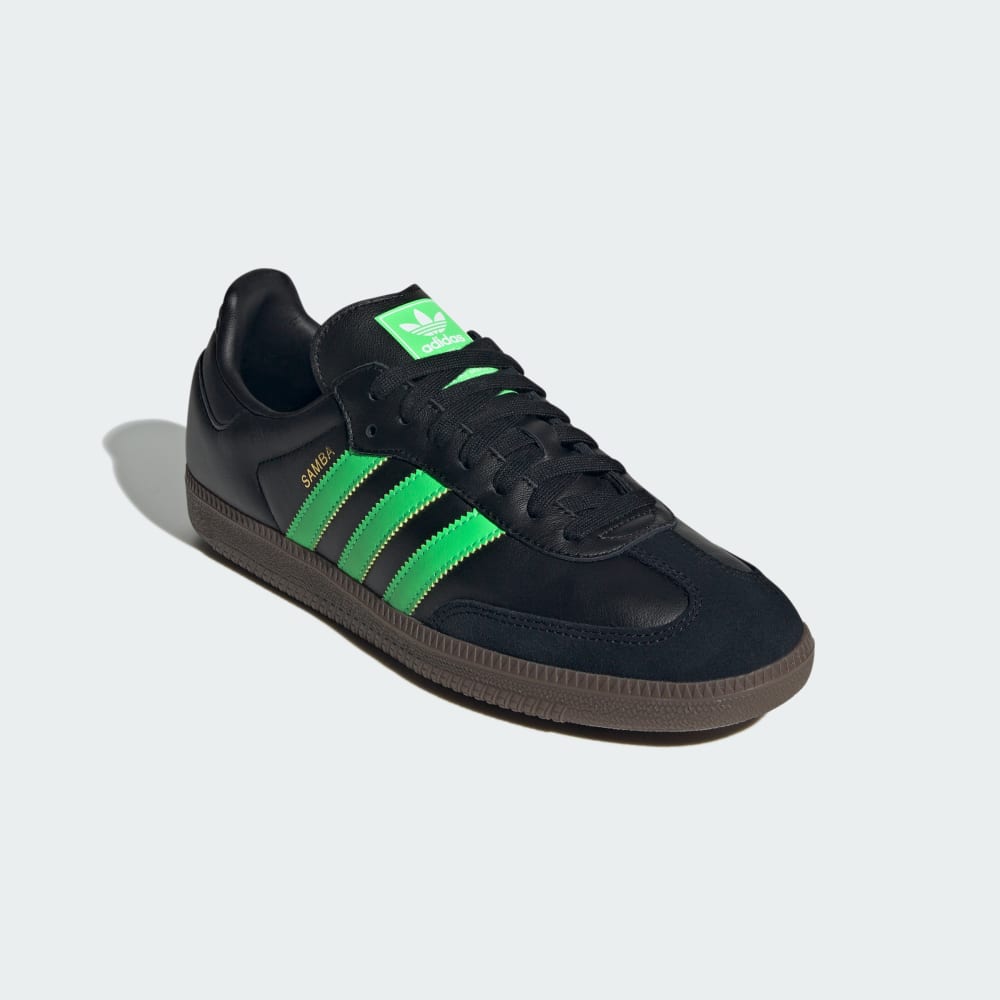 Кроссовки Adidas Samba OG Shoes, цвет Core Black/Screaming Green/Gum — фото 4