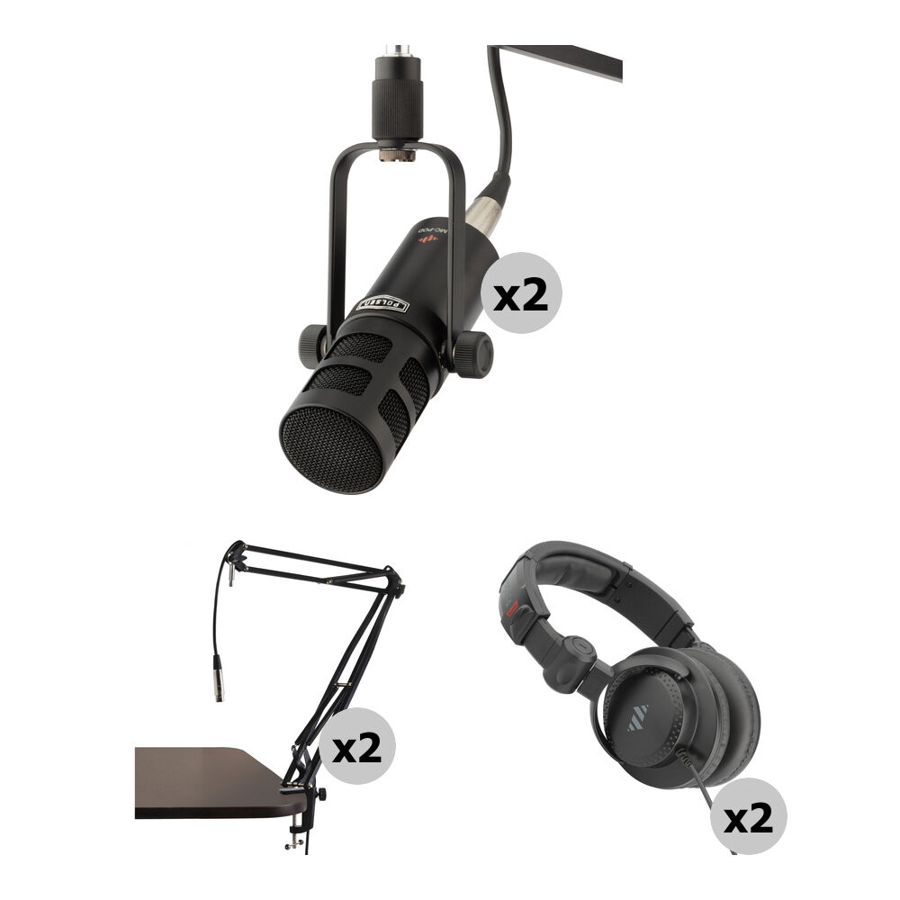 

Комплект Polsen MC-POD для подкастинга на 2 человека с микрофонами, вещательными держателями и наушниками