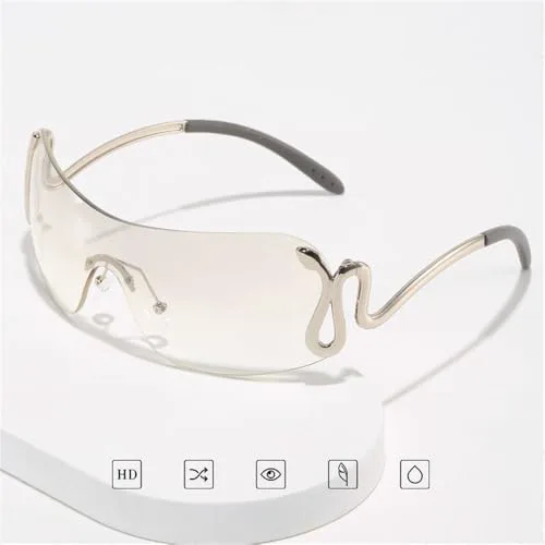 

Женские солнцезащитные очки без оправы с металлическими дужками в виде змеи, стильные моноблочные градиентные очки для активного отдыха MTZJH, Gradient Grey