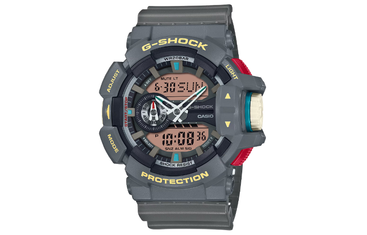 

Мужские часы Casio GA-400PC-8A с жидкокристаллическим/аналоговым двойным дисплеем, серые