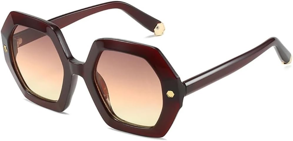 

Винтажные солнцезащитные очки Polygon для женщин и мужчин с металлическими заклепками, защитой от УФ-излучения UV400, модный градиентный дизайн UATXTAU, Dark Red Tea Yellow