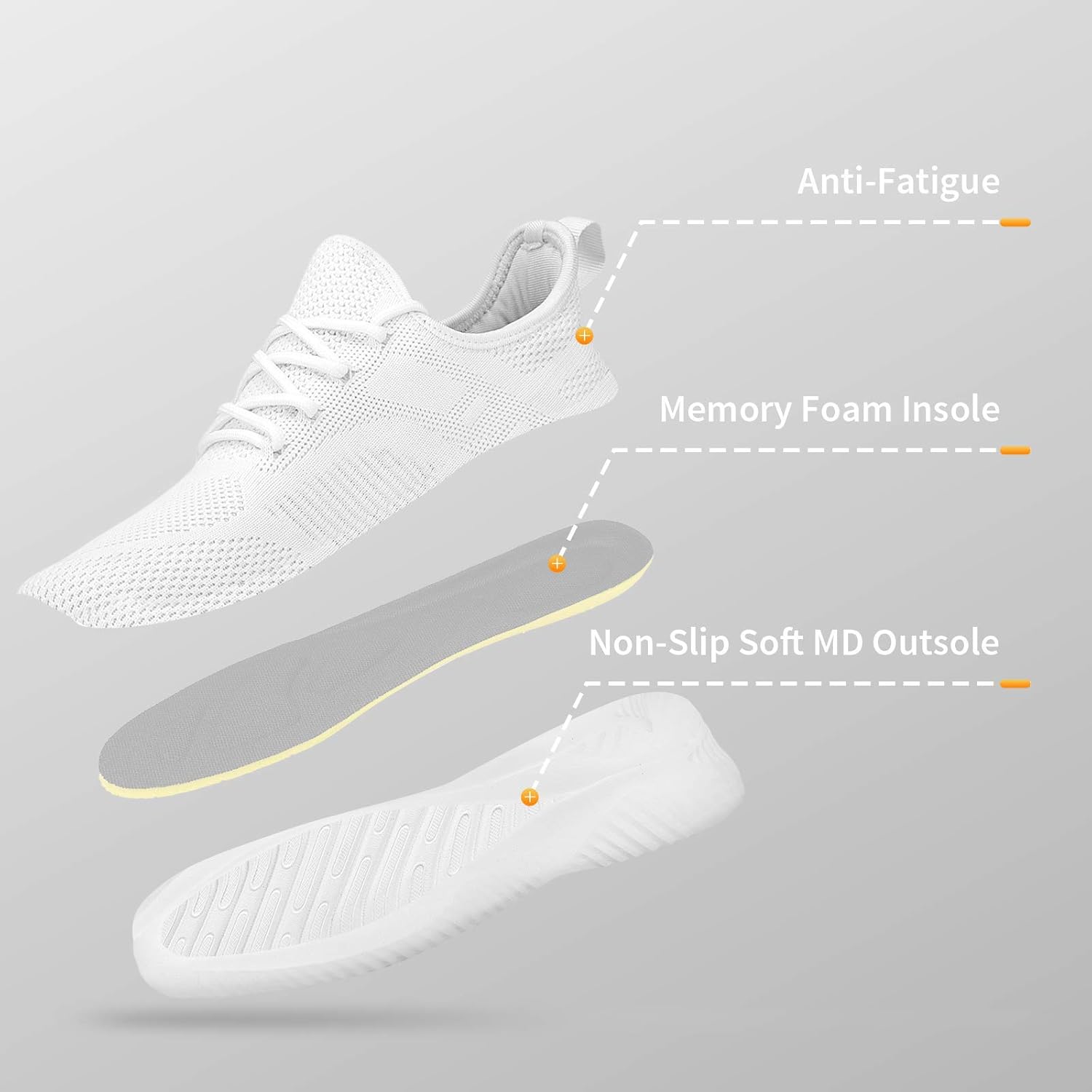 Кроссовки Flysocks для мужчин с легкой посадкой, нескользящие кроссовки, легкие дышащие сетчатые кроссовки для повседневной носки, тенниса, бега и ходьбы, белый — фото 4