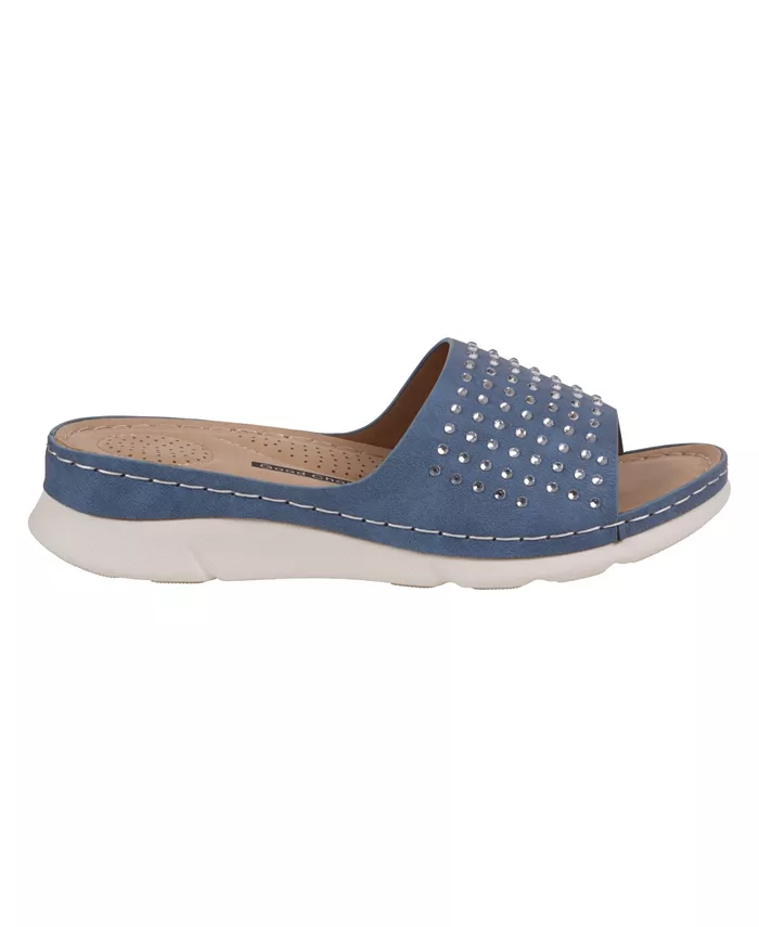 Женские украшенные удобные плоские сандалии Julie GC Shoes, синий — фото 2