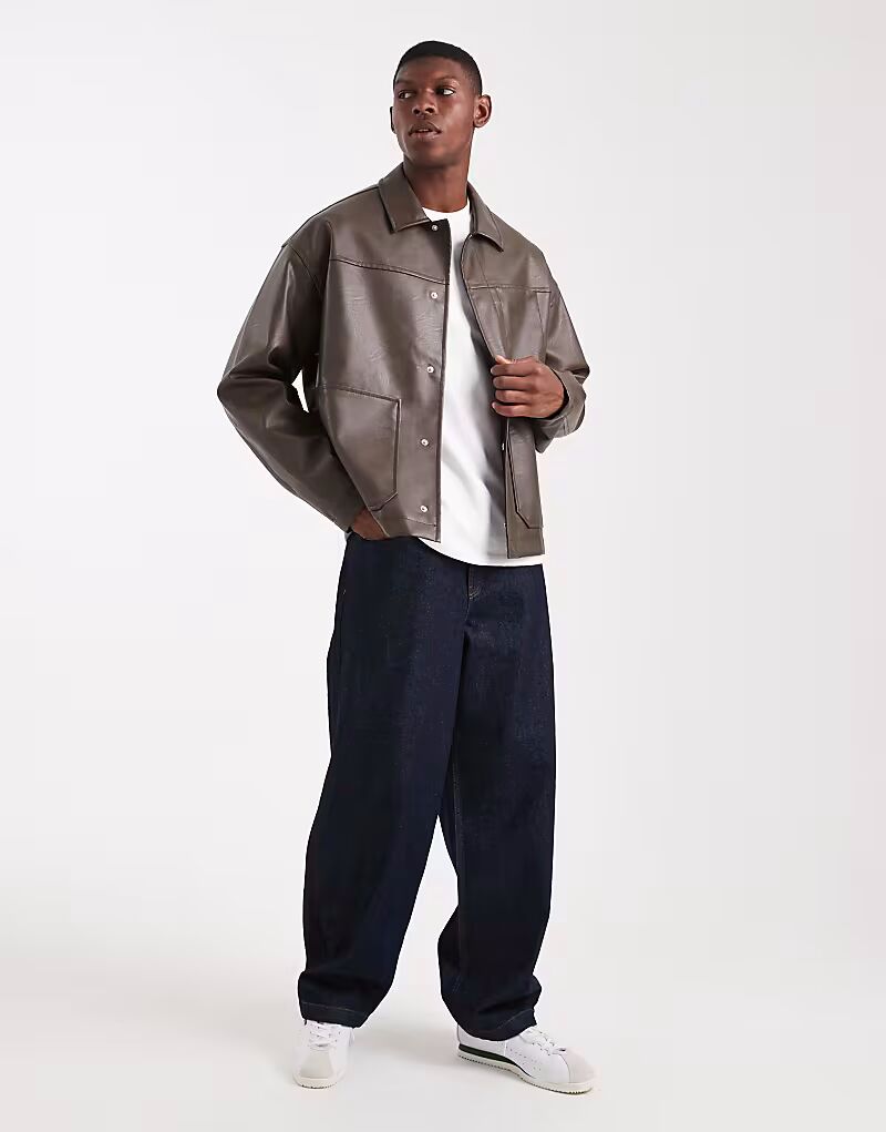 

Куртка Харрингтон из искусственной кожи коричневого цвета Asos Design