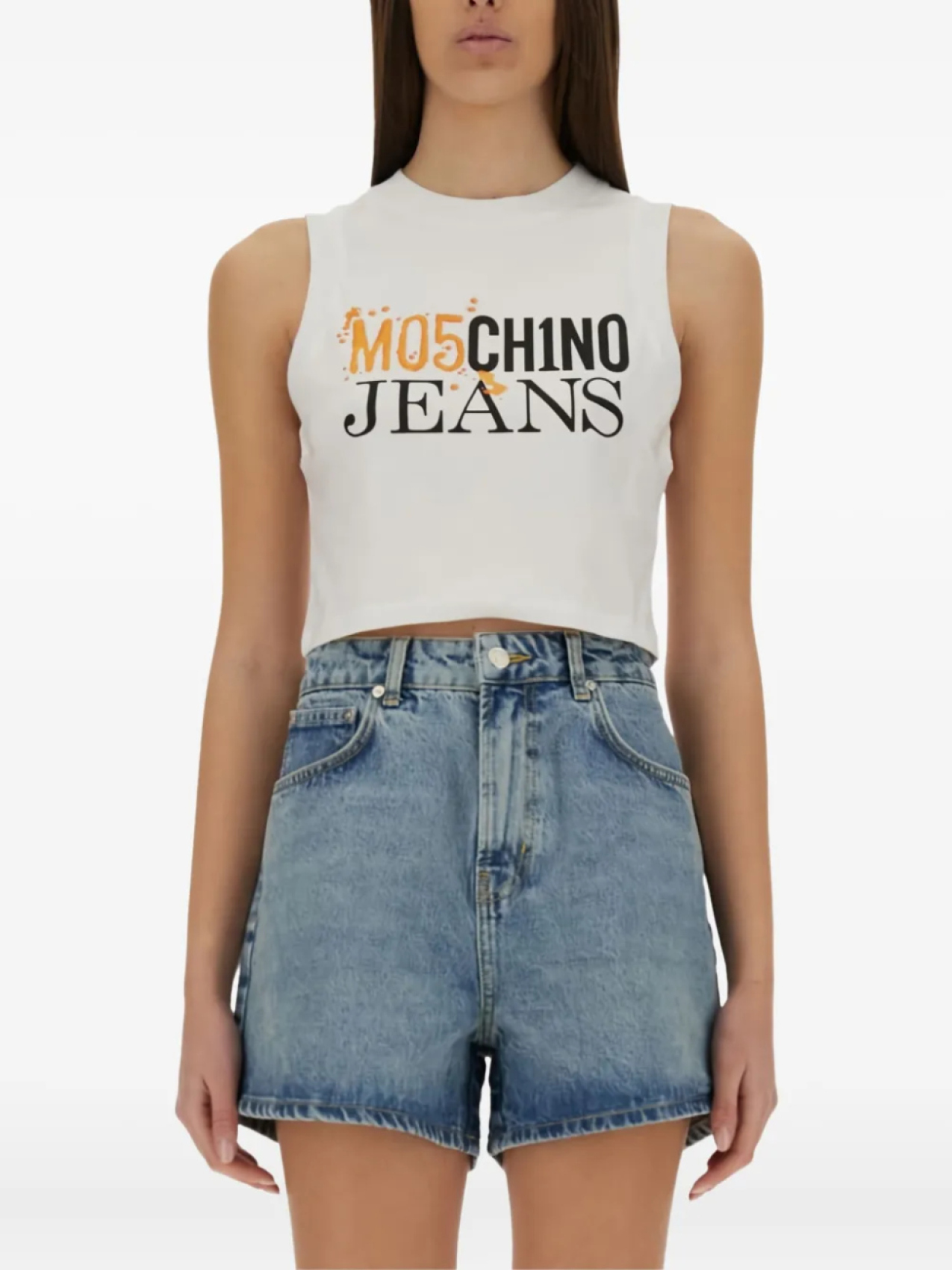 

Майка без рукавов с принтом логотипа MOSCHINO JEANS, нейтральный