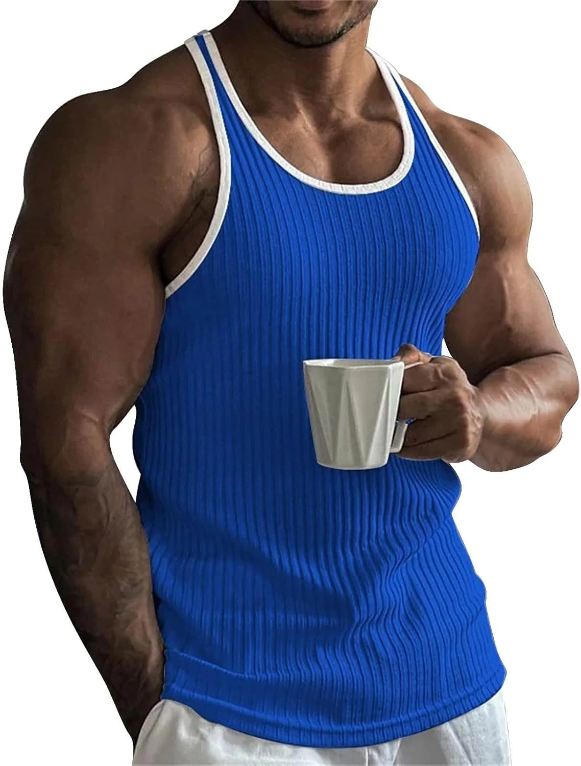 Мужской топ без рукавов, цветовой блок, Generic, Z11 Knit Blue