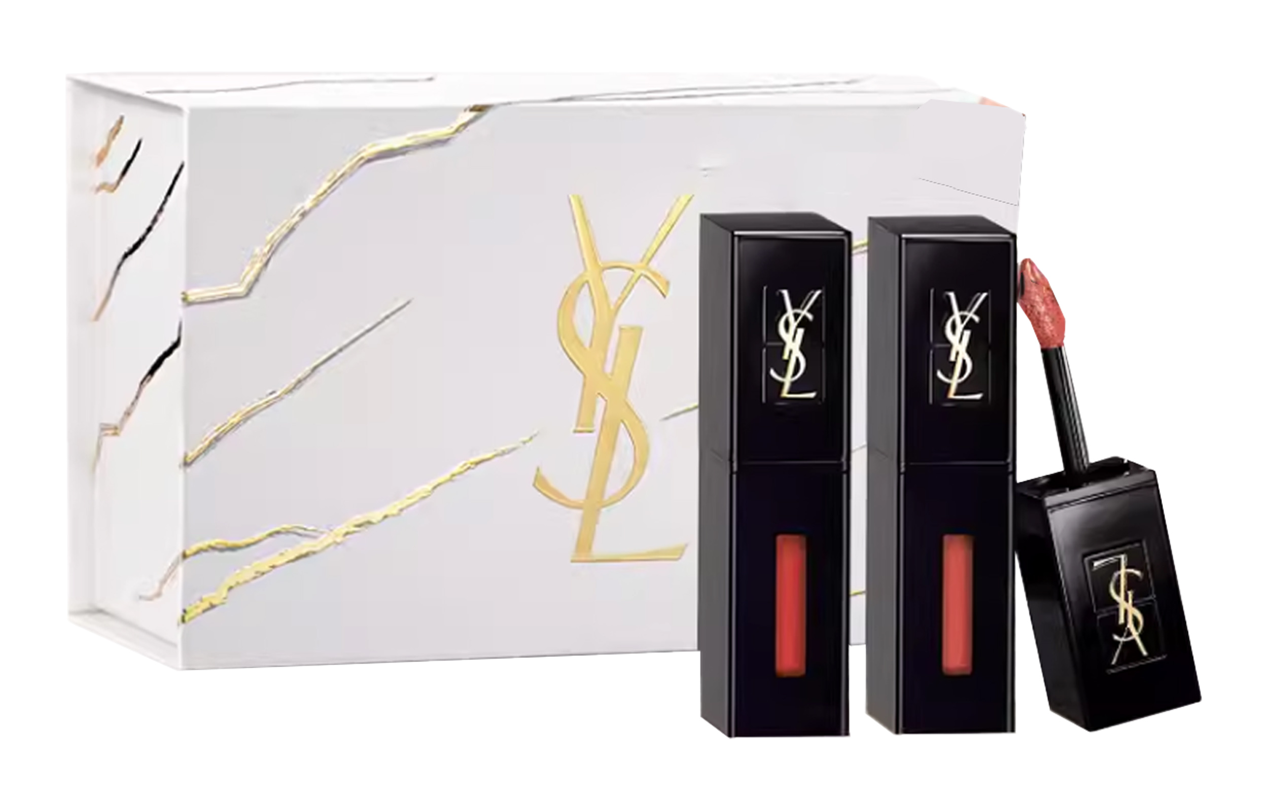 SAINT LAURENT Красный и nude двухцветный блеск для губ box lip gloss увлажняющий уход за кожей увлажнение сияние 2 шт в упаковке — фото 3