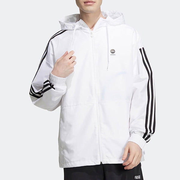 Куртка Men's adidas neo Stripe Logo Zipper Hooded Jacket White, белый — фото 2