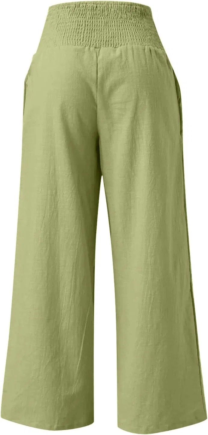 Женские широкие брюки палаццо, Cotton Linen, с карманами, A02_mint Green — фото 3