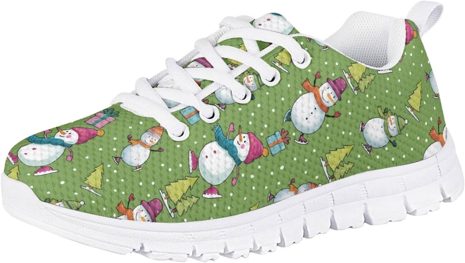 

Кроссовки Forchrinse для мальчиков и девочек, с шнуровкой, для бега и ходьбы, повседневные, с плоской подошвой и противоскользящей подошвой, Christmas Snowman Print