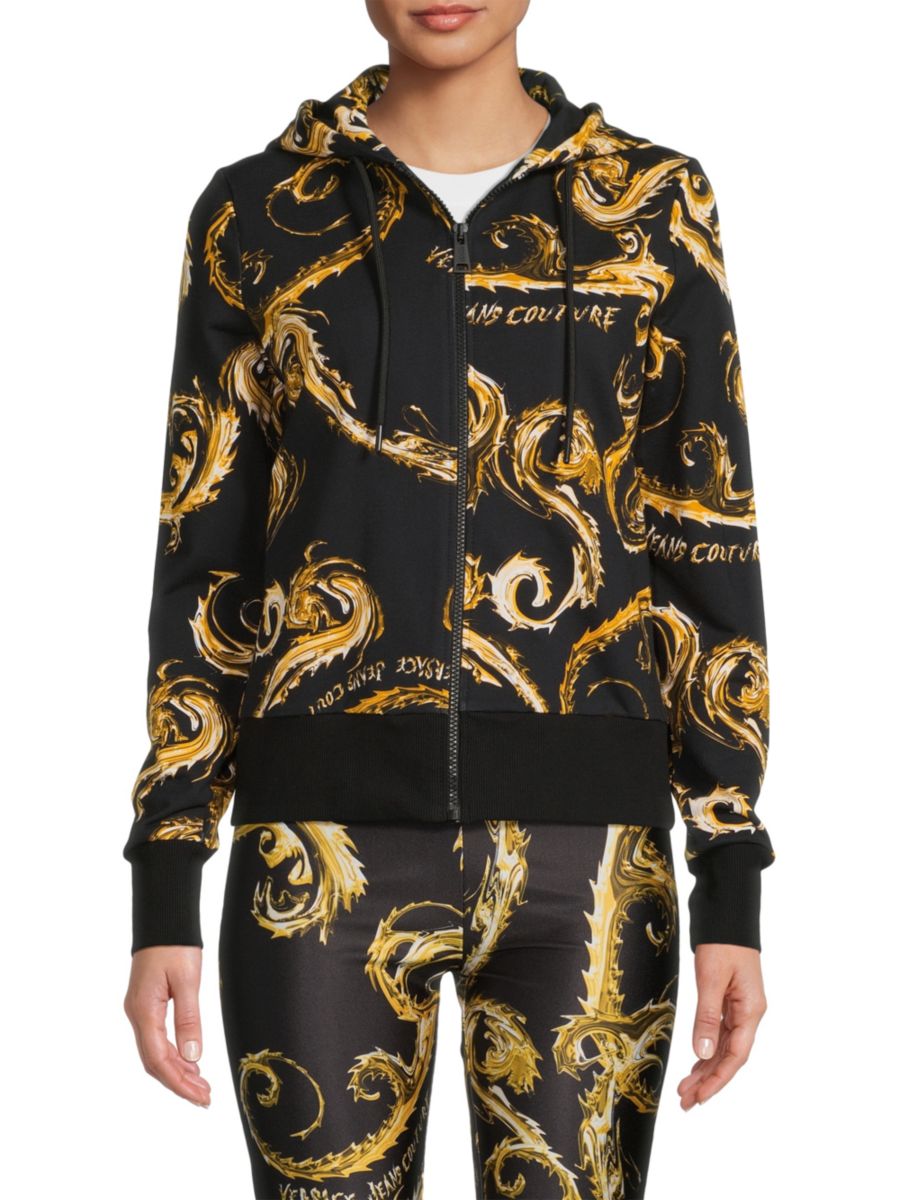 

Толстовка с капюшоном на молнии в стиле барокко Versace Jeans Couture, цвет Black Gold